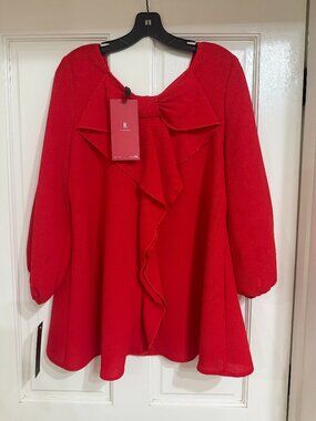 NEW with Tags IC Collection Red Top with Bow and Ruffles Sz S-M